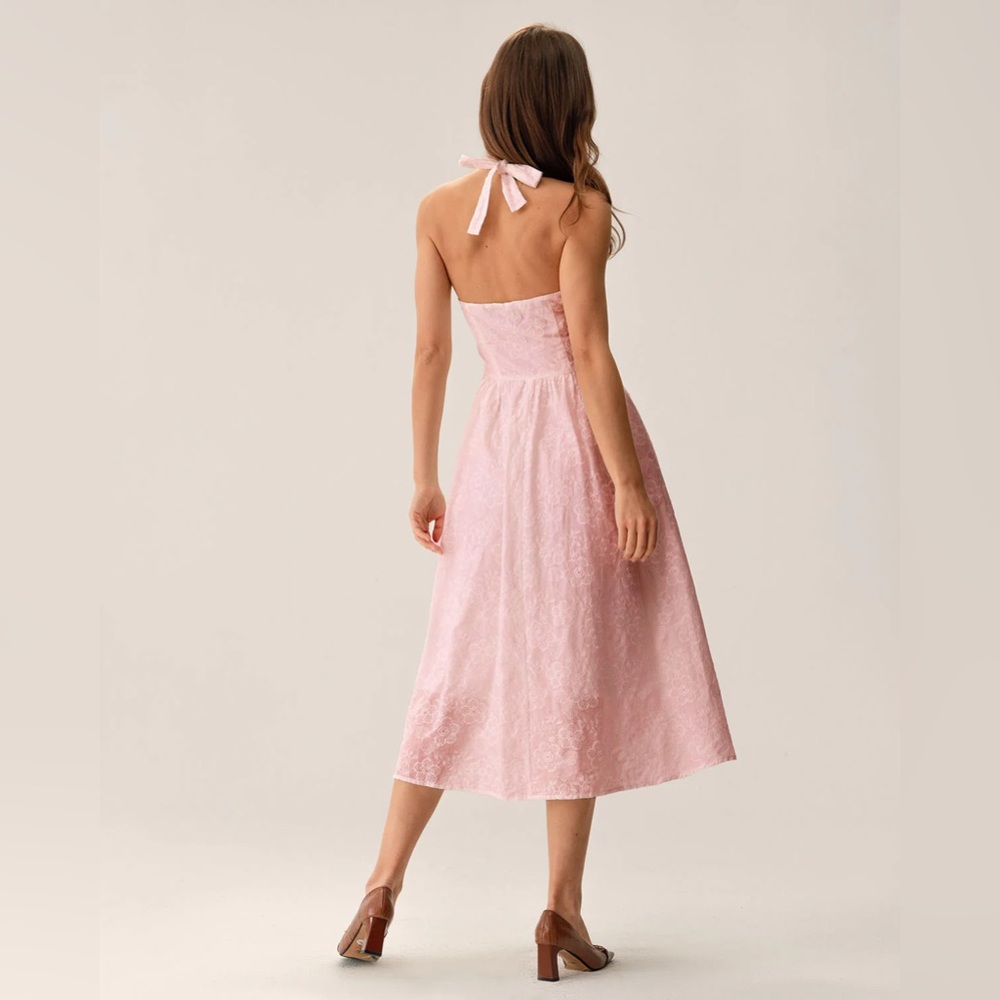 Rihoas Pink Embroidery Halter Midi Dress - Picture 4 of 8